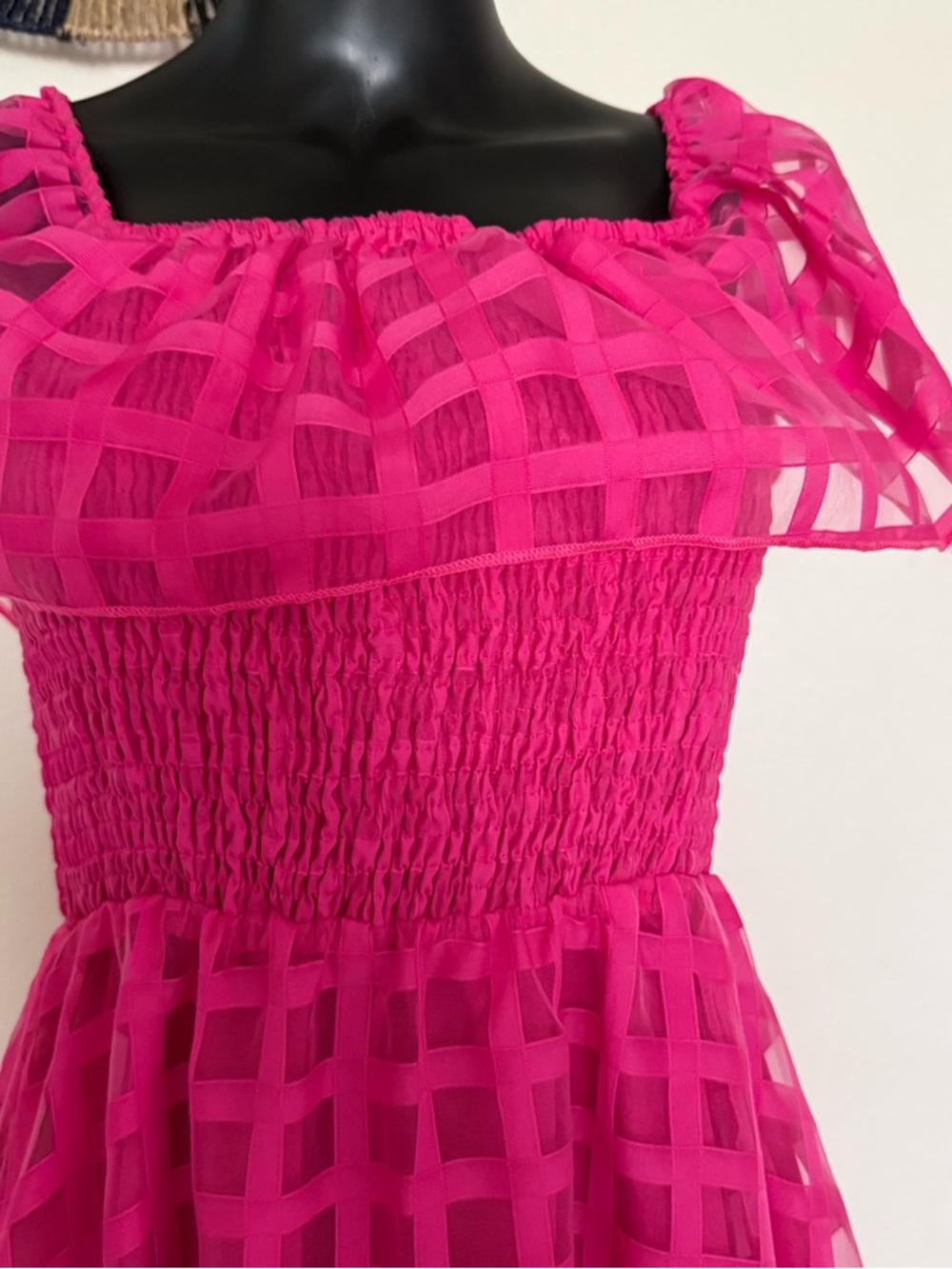 SHEIN Fuchsia Checkered Maxi Dress with Smocked Bodice - Picture 11 of 13